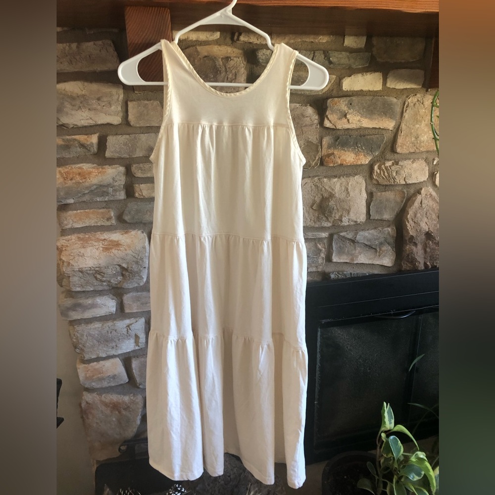 Everlane XS Tiered Midi Dress Cream Cotton